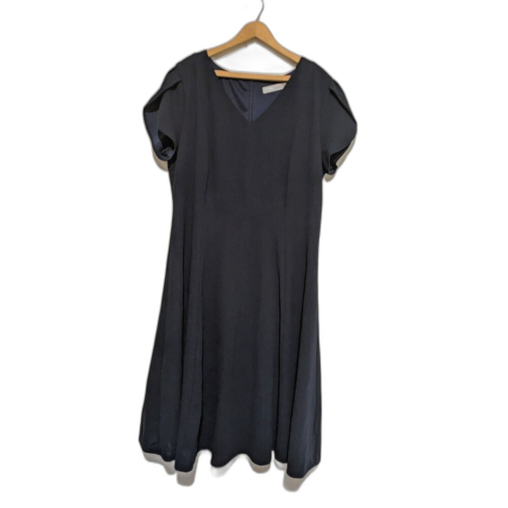 Navy Blue Fit & Flare Tulip Sleeve Stretch Swing Skater Dress Plus 3X Gardenwed